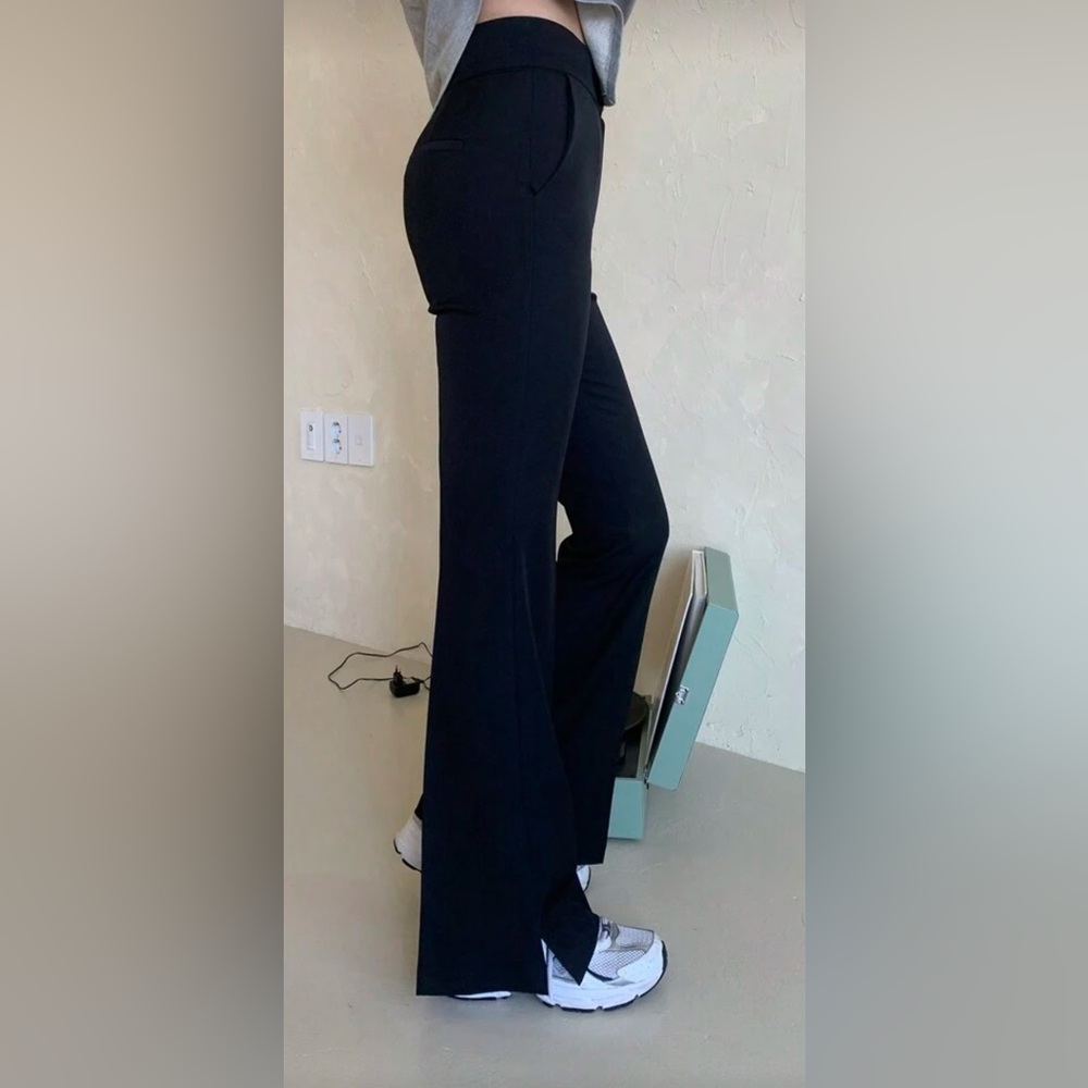 High-Waisted Black Flared Pants with Front Slit - Picture 2 of 4